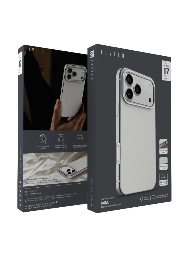 ليفيلو حافظة iPhone 17 Pro Max Mia مع MagSafe بنسيج سيليكوني مطفي وحاجز مقاوم للصدمات / مقاومة للبصمات وغير قابلة للانزلاق / إطار من سبائك الألومنيوم للكاميرا والحواف / تصميم شفاف مُثلج - حجر فضي - Image 3