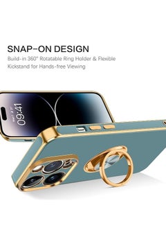 YoYoTech iPhone 15 Pro Max Soft Silicon Shockproof Luxury Gold Lining Case Rotatable Magnetic Ring Holder Kickstand Cover Full Camera Protection.(Grey)  - Image 3
