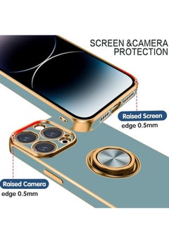 YoYoTech iPhone 15 Pro Max Soft Silicon Shockproof Luxury Gold Lining Case Rotatable Magnetic Ring Holder Kickstand Cover Full Camera Protection.(Grey)  - Image 5