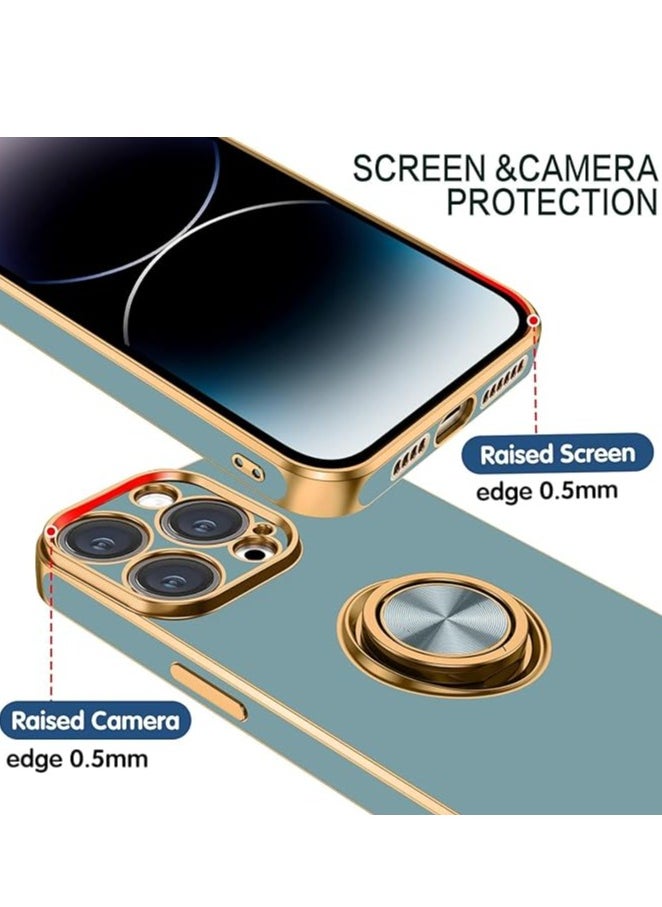 YoYoTech iPhone 15 Pro Max Soft Silicon Shockproof Luxury Gold Lining Case Rotatable Magnetic Ring Holder Kickstand Cover Full Camera Protection.(Grey)  - Image 5