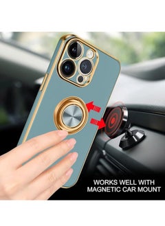YoYoTech iPhone 15 Pro Max Soft Silicon Shockproof Luxury Gold Lining Case Rotatable Magnetic Ring Holder Kickstand Cover Full Camera Protection.(Grey)  - Image 2