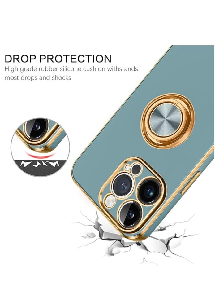 YoYoTech iPhone 15 Pro Max Soft Silicon Shockproof Luxury Gold Lining Case Rotatable Magnetic Ring Holder Kickstand Cover Full Camera Protection.(Grey)  - Image 4