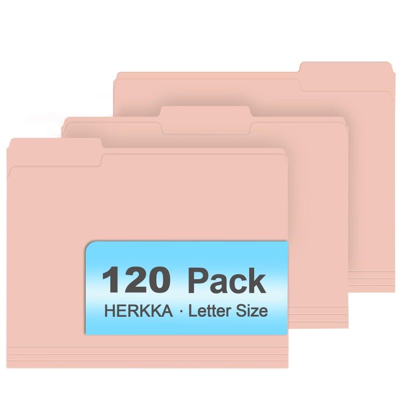 HERKKA File Folder, HERKKA 120 Pack 1/3 Cut Tab File Folders, File Folders Great for Organizing and Filing, Letter Size, Pink - Image 1