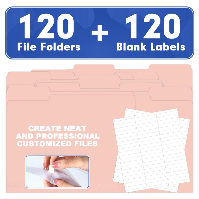 HERKKA File Folder, HERKKA 120 Pack 1/3 Cut Tab File Folders, File Folders Great for Organizing and Filing, Letter Size, Pink - Image 5