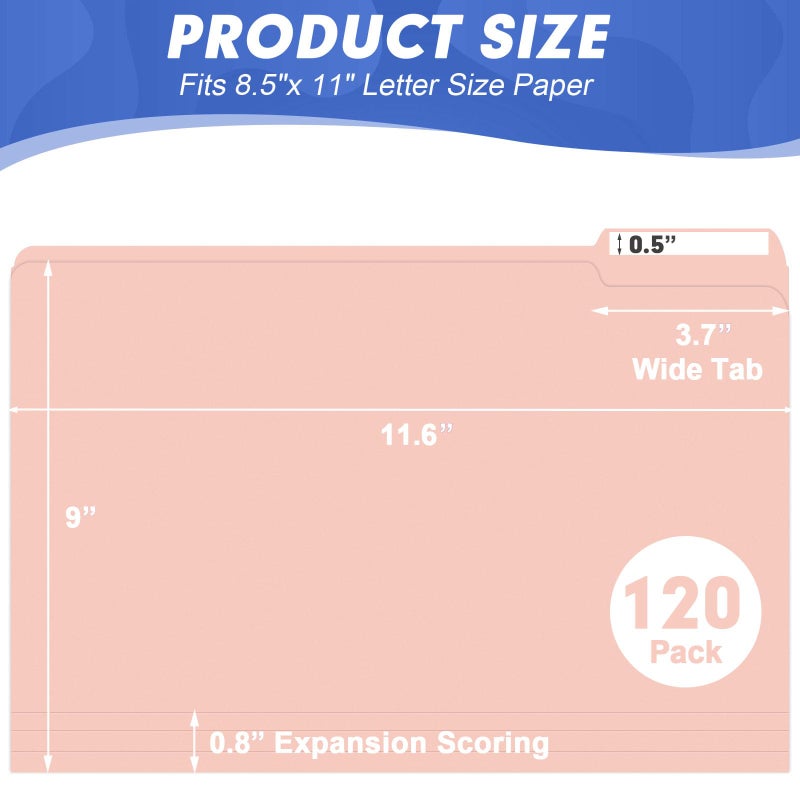 HERKKA File Folder, HERKKA 120 Pack 1/3 Cut Tab File Folders, File Folders Great for Organizing and Filing, Letter Size, Pink - Image 2