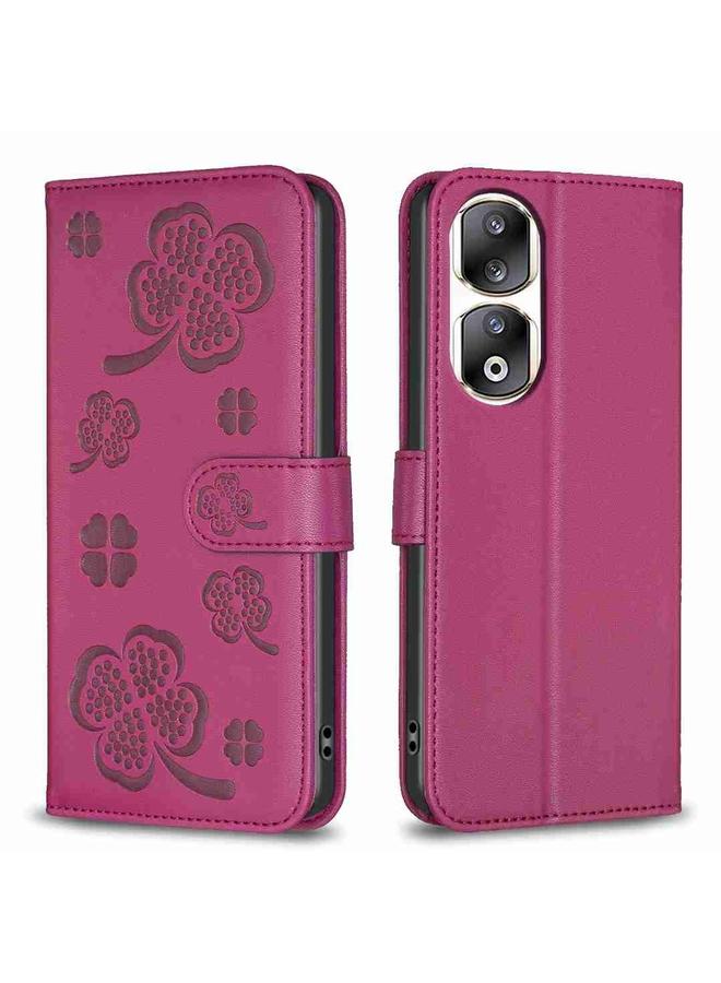 اس-توب جراب لهاتف Honor 90 Pro مصنوع من الجلد المنقوش بأربع أوراق - Image 1