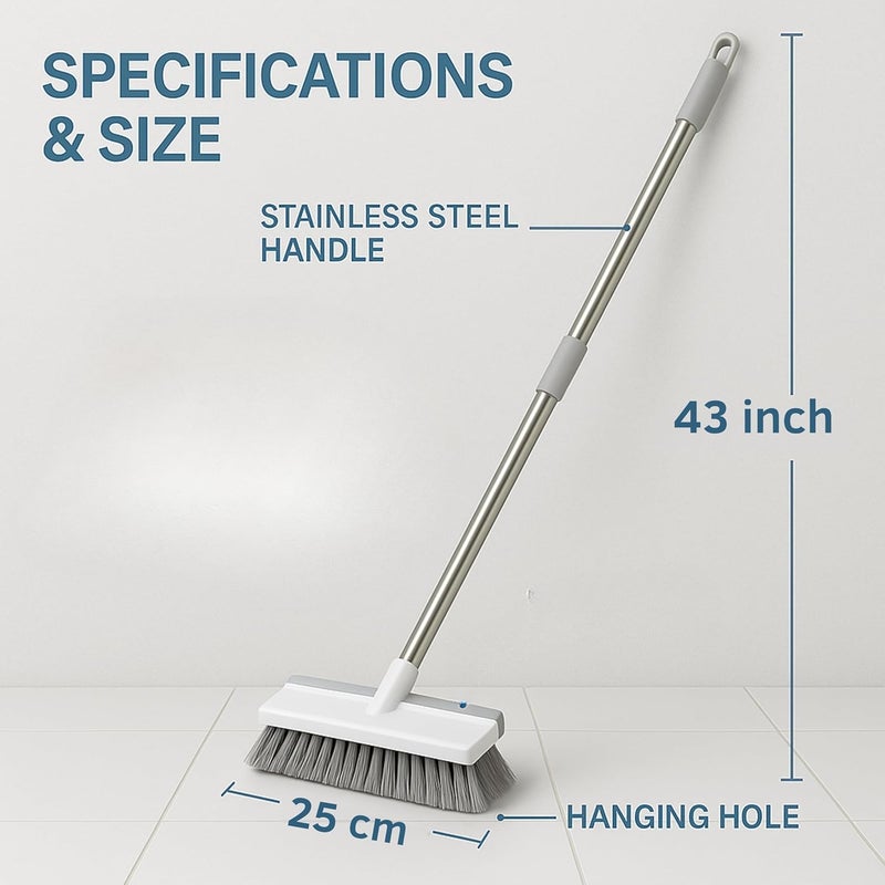 WELLUCK فرشاة تنظيف الحمام مع ممسحة، فرشاة تنظيف الأرضيات والبلاط، ملحقات تنظيف الحمام، فرشاة تنظيف بمقبض طويل، فرشاة متعددة الاستخدامات لتنظيف الحمام بشكل فعال - Image 3