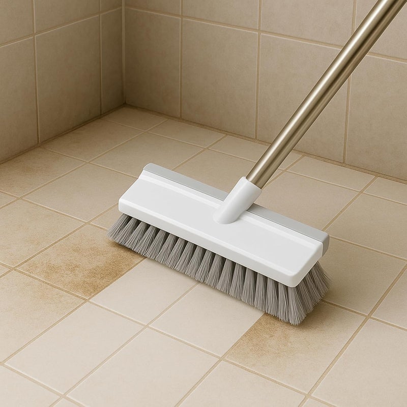 WELLUCK فرشاة تنظيف الحمام مع ممسحة، فرشاة تنظيف الأرضيات والبلاط، ملحقات تنظيف الحمام، فرشاة تنظيف بمقبض طويل، فرشاة متعددة الاستخدامات لتنظيف الحمام بشكل فعال - Image 2