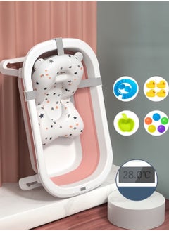 PURADAY Baby Bathtub, Foldable Baby Bath Tub with Soft Cushion Newborn to Toddler 0-36 Months,Portable Travel Baby Tub Pink  - Image 1