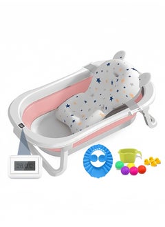 PURADAY Baby Bathtub, Foldable Baby Bath Tub with Soft Cushion Newborn to Toddler 0-36 Months,Portable Travel Baby Tub Pink  - Image 3