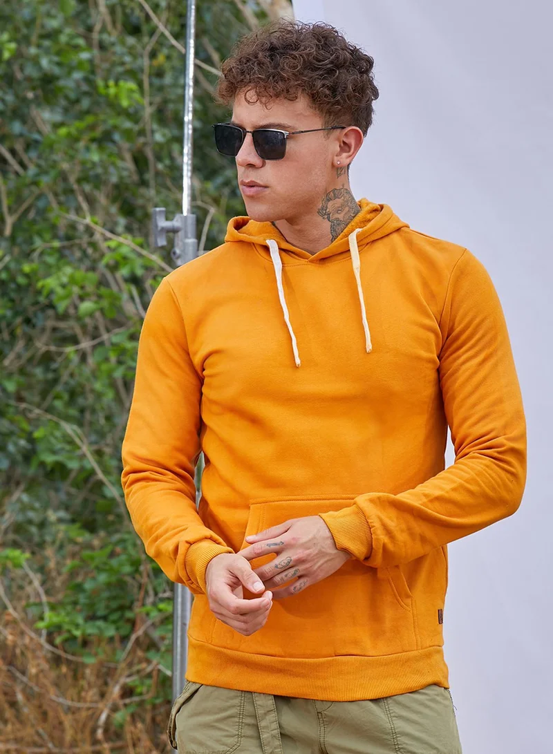 كامبوس سوترا هودي رجالي أصفر خردلي بسحاب متباين