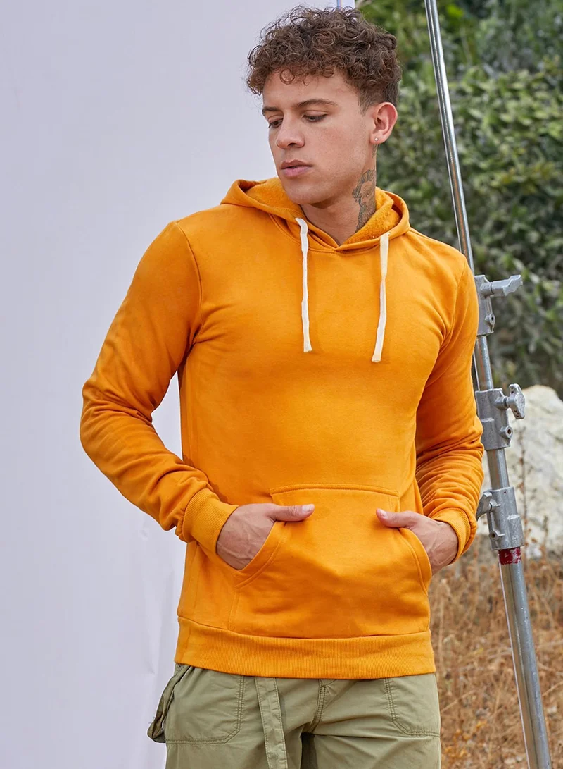 كامبوس سوترا هودي رجالي أصفر خردلي بسحاب متباين