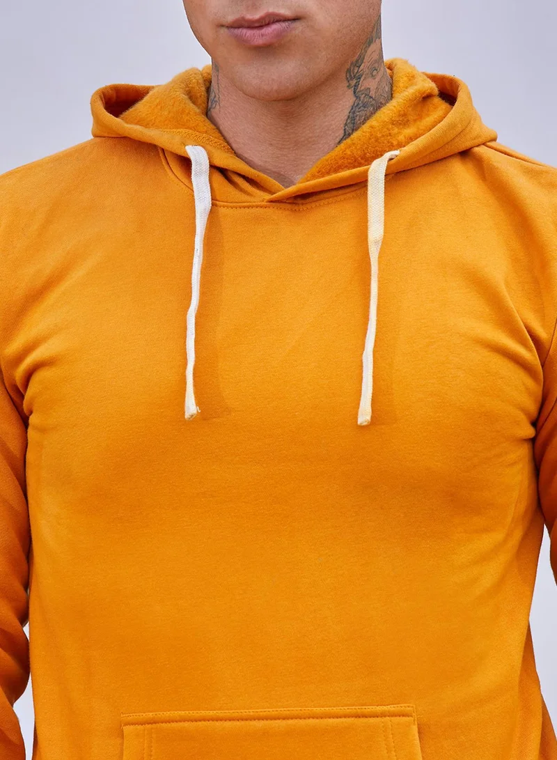 CAHOOT  Men's Mustard Yellow Pullover Hoodie With Contrast Drawstring for Men | Best Price UAE
