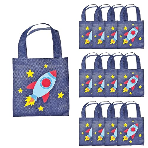Fun Express Mini Space Ship Tote Bags for Summer - Apparel Accessories - Totes - Novelty Totes - Summer - VBS Vacation Bible School Supplies/Decor - 12 Pieces - Image 1