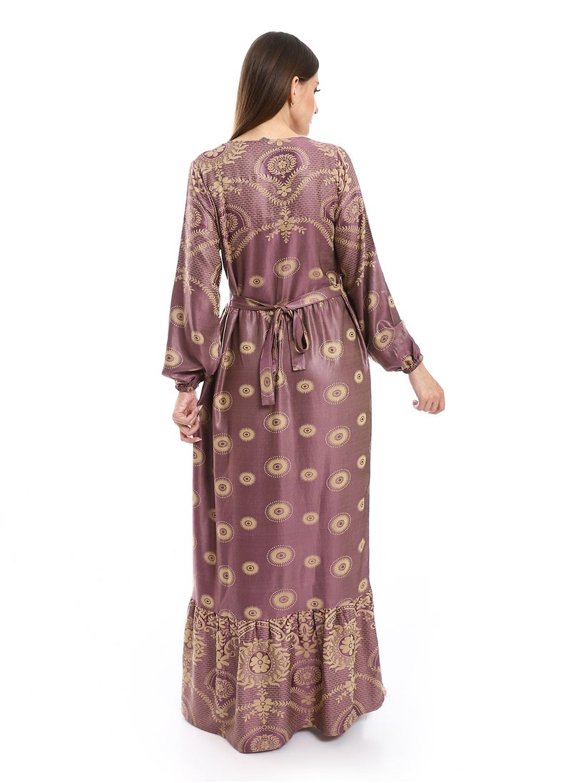 Generic - Embroidered Chest Jacquard Cotton Dress - 600 Purple - Image 1