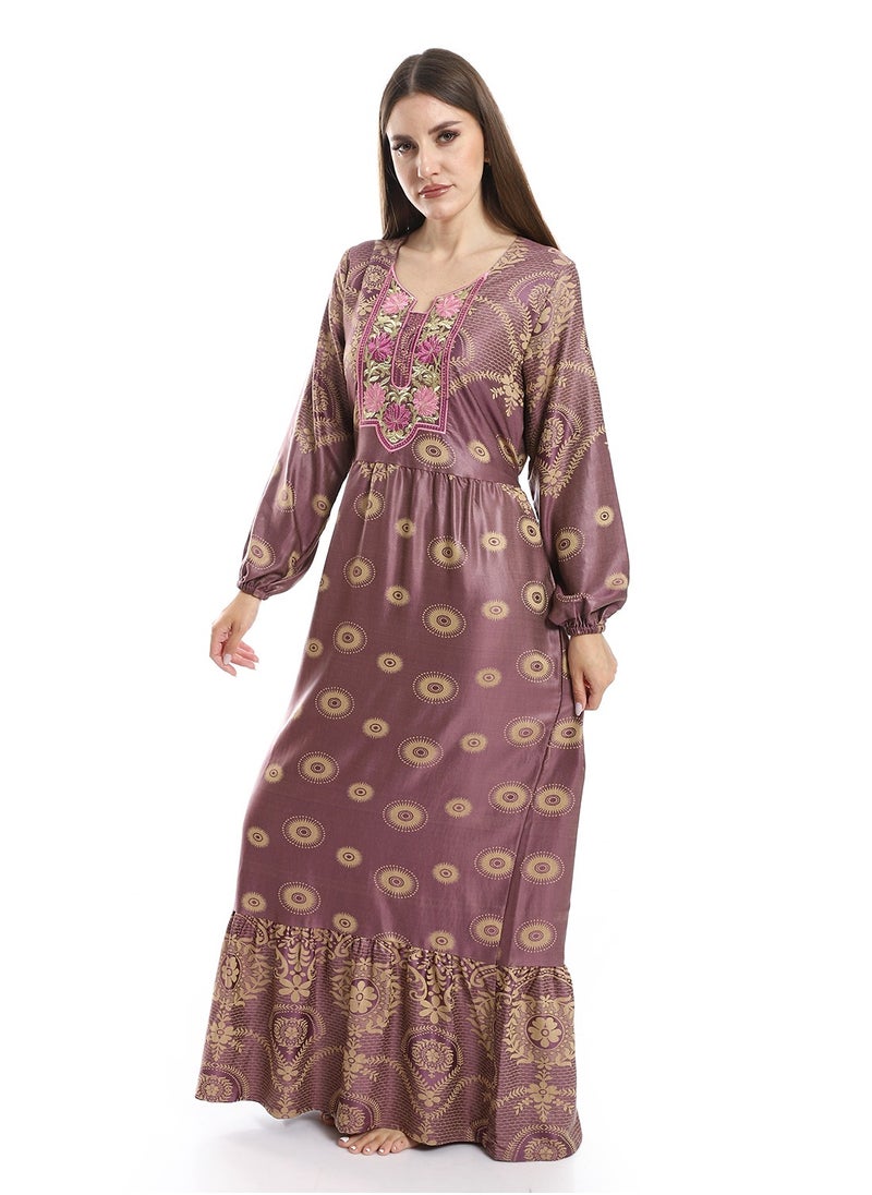 Generic - Embroidered Chest Jacquard Cotton Dress - 600 Purple - Image 1