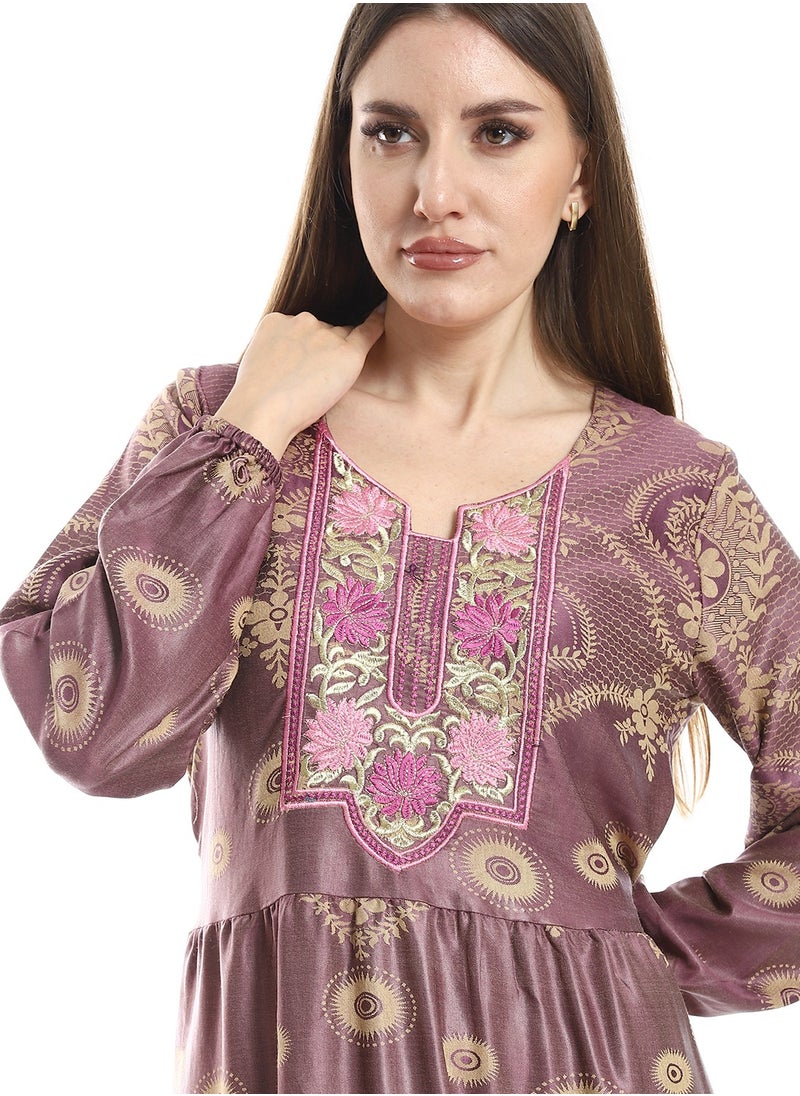 Generic - Embroidered Chest Jacquard Cotton Dress - 600 Purple - Image 1