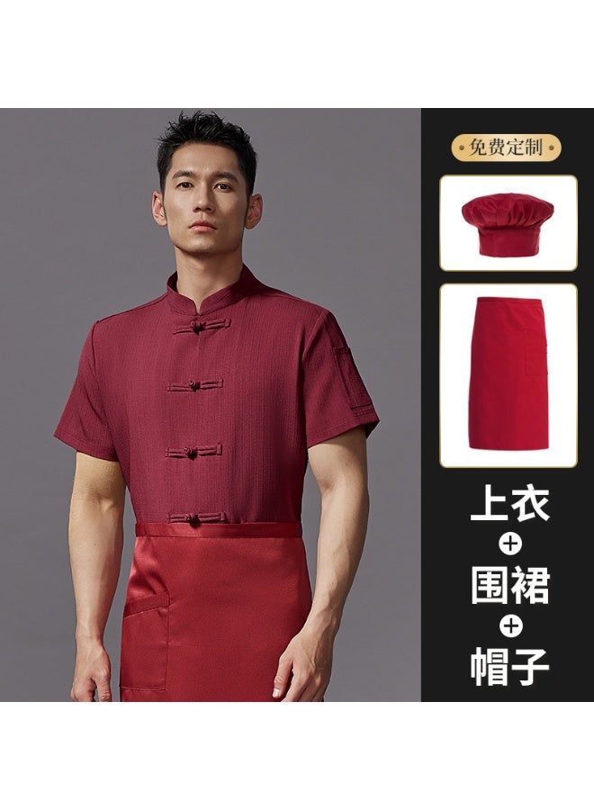 NIBEMINENT Chef's Work Clothes Men's Short Sleeved Summer Hotel Catering Baked Goods Kitchen Western Restaurant Chef's Clothes  - Image 1