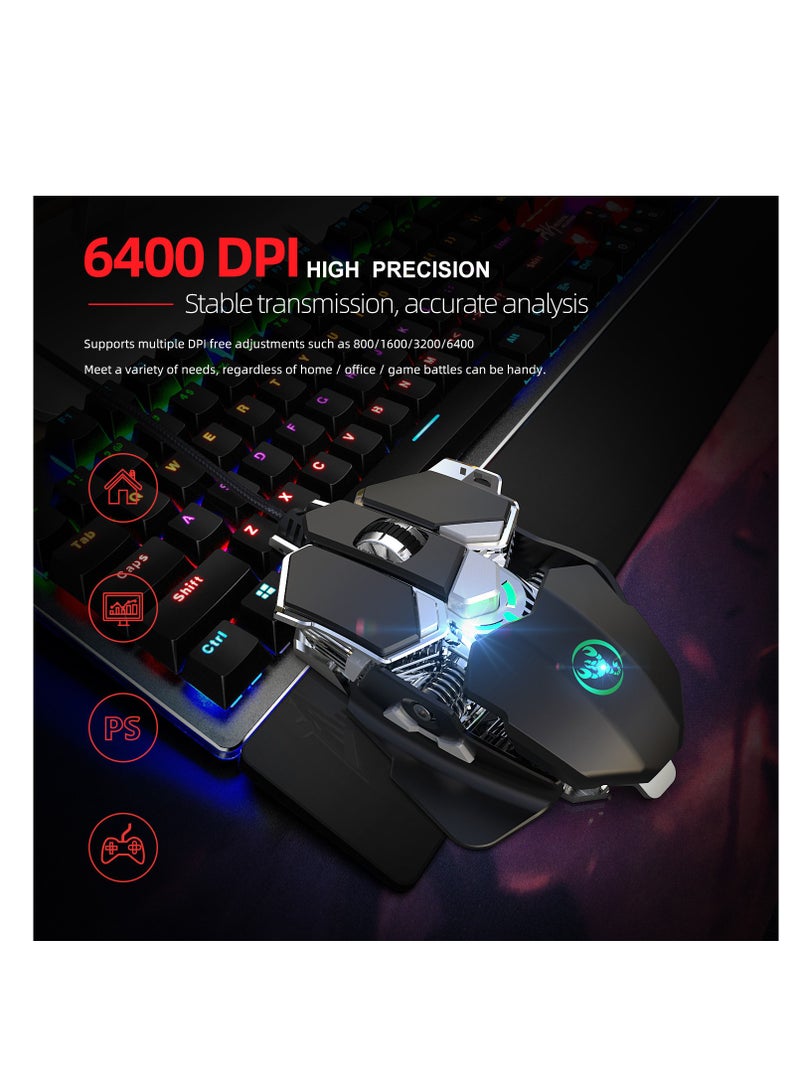 إتش إكس إس جيه ماوس ألعاب سلكي ، ماوس ألعاب كمبيوتر سلكي USB كومبو 104 مفاتيح تضيء لوحة مفاتيح المكتب للكمبيوتر المحمول لوحة مفاتيح بإضاءة خلفية ملحقات الألعاب لنافذة Mac (أسود) - Image 2