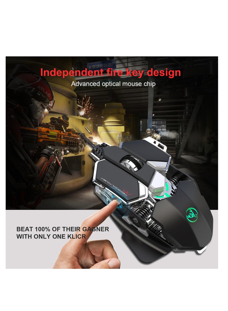 إتش إكس إس جيه ماوس ألعاب سلكي ، ماوس ألعاب كمبيوتر سلكي USB كومبو 104 مفاتيح تضيء لوحة مفاتيح المكتب للكمبيوتر المحمول لوحة مفاتيح بإضاءة خلفية ملحقات الألعاب لنافذة Mac (أسود) - Image 4