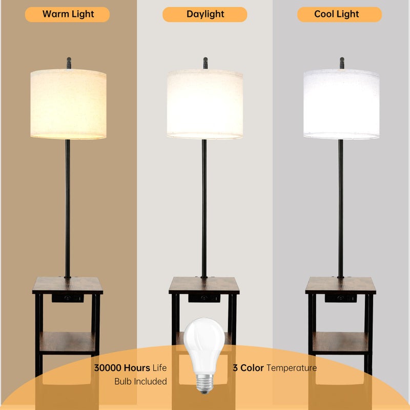 Qupui Floor Lamp with Table, Narrow Side Table with Fabric Basket, USB-A/USB-C Charging Station and AC Port, 3 Color Temperatures 12W LED Bulb, End Table for Bedroom, Living Room and Home Office, Brown - Image 5