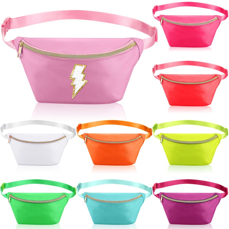 Amylove 9 Pieces Fanny Packs Nylon Waist Bag Zipper Travel Running Bag with Adjustable Strap for Women MenNylonNeon Colors - Image 2