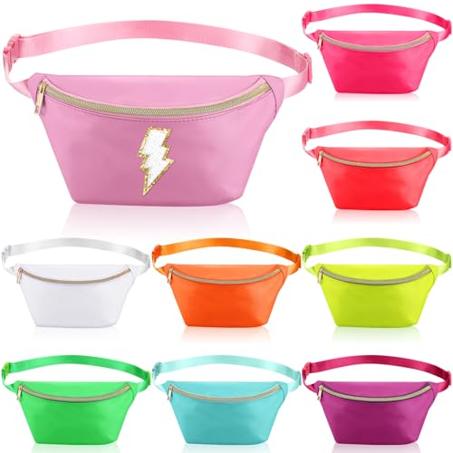 Amylove 9 Pieces Fanny Packs Nylon Waist Bag Zipper Travel Running Bag with Adjustable Strap for Women MenNylonNeon Colors - Image 1