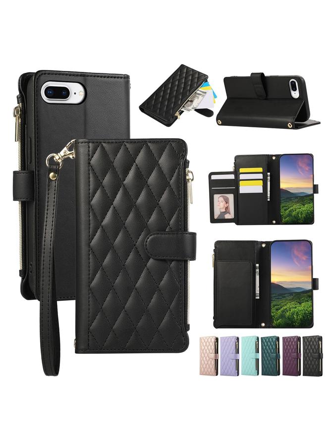 S-TOP Case For iPhone 7 Plus / 8 Plus Rhombic Zipper Wallet Leather Phone Case - Image 1