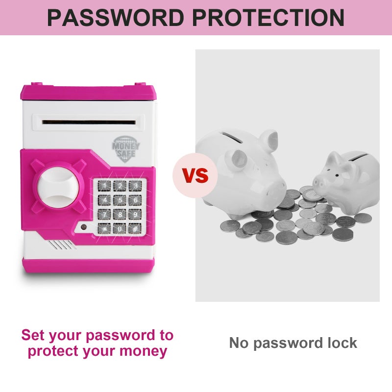 Pup Go Electronic Piggy Bank للأطفال الذين تتراوح أعمارهم بين 3 سنوات فما فوق، ماكينة الصراف الآلي الآمنة مع كلمة المرور والتمرير النقدي التلقائي للأطفال، بنوك التوفير، بنك العملات المعدنية، صندوق آمن للأطفال، فكرة عيد ميلاد للأولاد والبنات (وردي) - Image 3