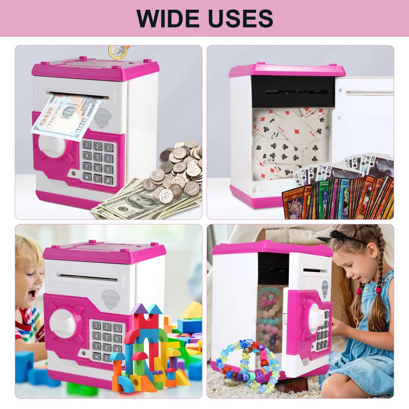 Pup Go Electronic Piggy Bank للأطفال الذين تتراوح أعمارهم بين 3 سنوات فما فوق، ماكينة الصراف الآلي الآمنة مع كلمة المرور والتمرير النقدي التلقائي للأطفال، بنوك التوفير، بنك العملات المعدنية، صندوق آمن للأطفال، فكرة عيد ميلاد للأولاد والبنات (وردي) - Image 5