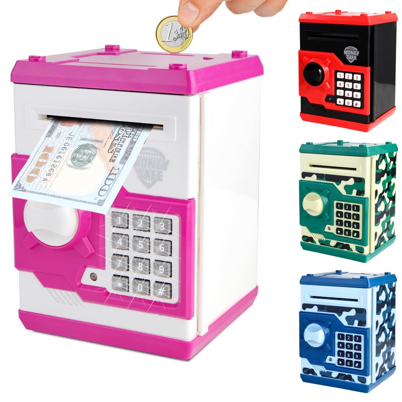 Pup Go Electronic Piggy Bank للأطفال الذين تتراوح أعمارهم بين 3 سنوات فما فوق، ماكينة الصراف الآلي الآمنة مع كلمة المرور والتمرير النقدي التلقائي للأطفال، بنوك التوفير، بنك العملات المعدنية، صندوق آمن للأطفال، فكرة عيد ميلاد للأولاد والبنات (وردي) - Image 1
