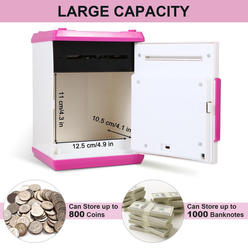 Pup Go Electronic Piggy Bank للأطفال الذين تتراوح أعمارهم بين 3 سنوات فما فوق، ماكينة الصراف الآلي الآمنة مع كلمة المرور والتمرير النقدي التلقائي للأطفال، بنوك التوفير، بنك العملات المعدنية، صندوق آمن للأطفال، فكرة عيد ميلاد للأولاد والبنات (وردي) - Image 4