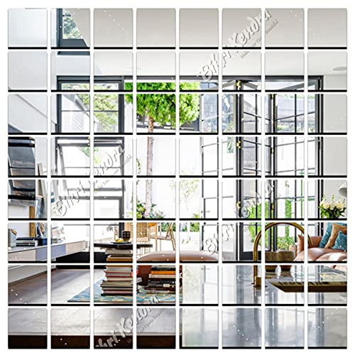 Bikri Kendra - 60 Big Square Silver Mirror Stickers for wall, Acrylic Mirror Sticker, 3D Acrylic Stickers Wall Stickers for Hall Room, Bed Room, Kitchen. (Non Glass) - Image 1
