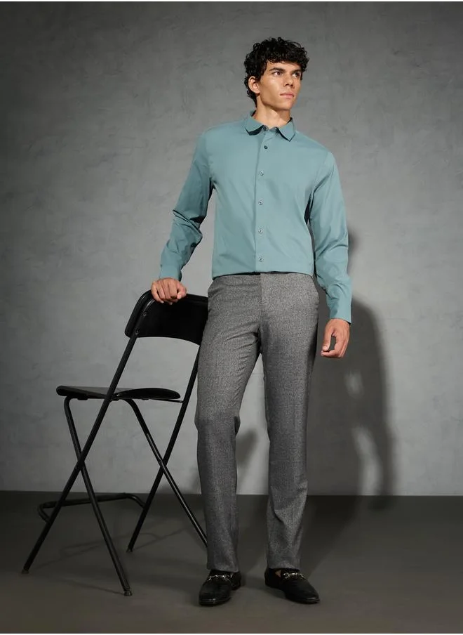 Technosport Technosport Solid Spread Collar Regular Fit Shirt