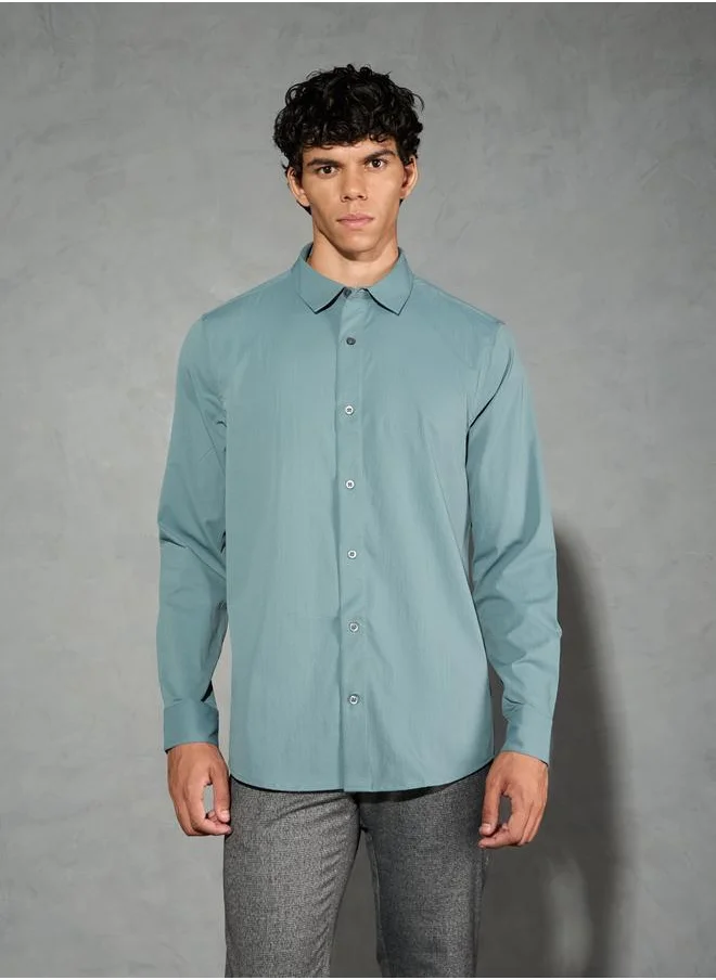 Technosport Technosport Solid Spread Collar Regular Fit Shirt
