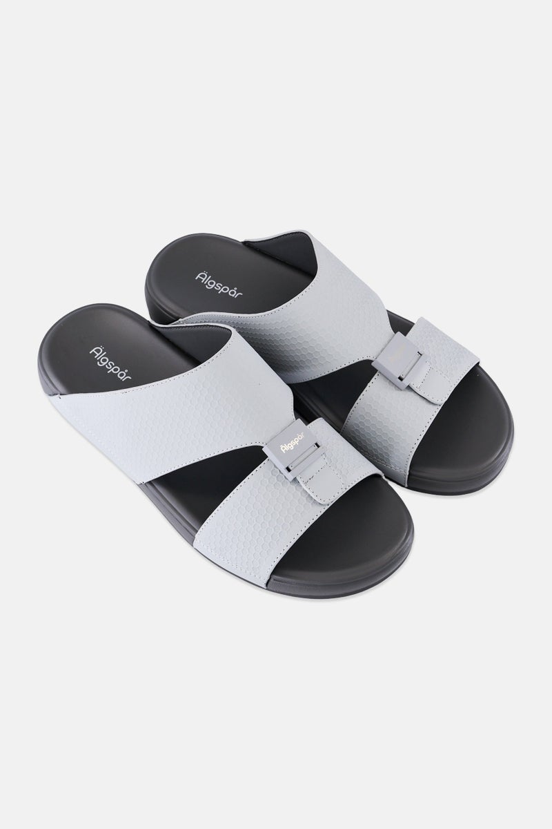 Algspar Men Double Strap Slip On Arabic Sandals, Light Grey - Image 2