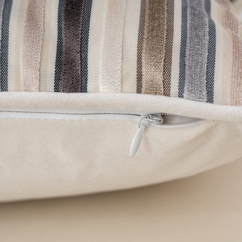 Yangest Beige Striped Throw Pillow Cover Multicolor Velvet Cushion Cover Zippered Rectangular Pillowcase for Sofa Couch Bedroom Living Room Home Decoration, 12x20 Inch - Image 4