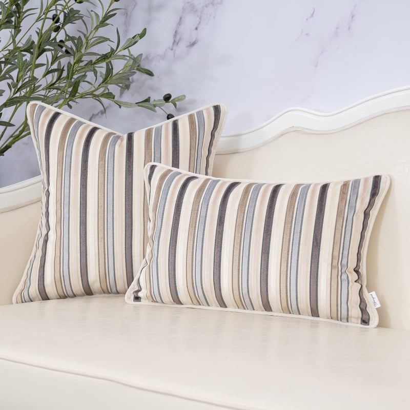 Yangest Beige Striped Throw Pillow Cover Multicolor Velvet Cushion Cover Zippered Rectangular Pillowcase for Sofa Couch Bedroom Living Room Home Decoration, 12x20 Inch - Image 5