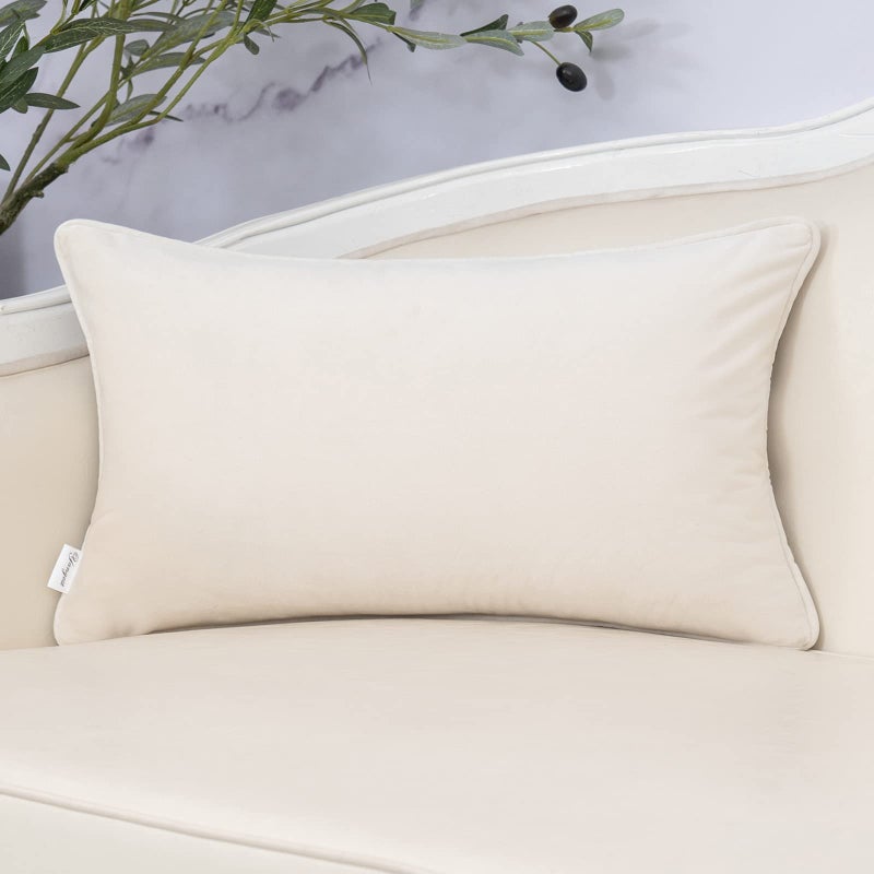 Yangest Beige Striped Throw Pillow Cover Multicolor Velvet Cushion Cover Zippered Rectangular Pillowcase for Sofa Couch Bedroom Living Room Home Decoration, 12x20 Inch - Image 2