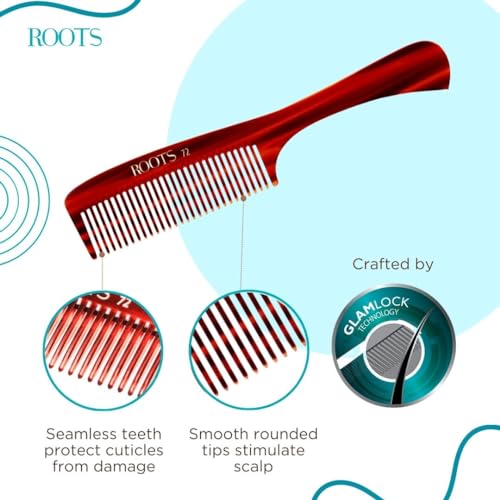 ROOTS Comb with Handle | Fine Teeth | Smooth & Round Teeth prevent Hair & Scalp damage | For Women with Straight, Long, Silky, Wavy Hair | Wet & Dry use | Length - 8.3 Inch | Model No - 72 - Image 2