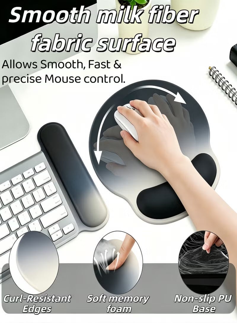 Optico Wrist Rest Support for Mouse Pad&Keyboard Set, Circle Curved Ergonomic Mousepad Non-Slip Base Home/Office Pain Relief&Easy Typing Pad ,Gaming Mouse Padwith Soft Cloth&Silicone Lining - Image 3
