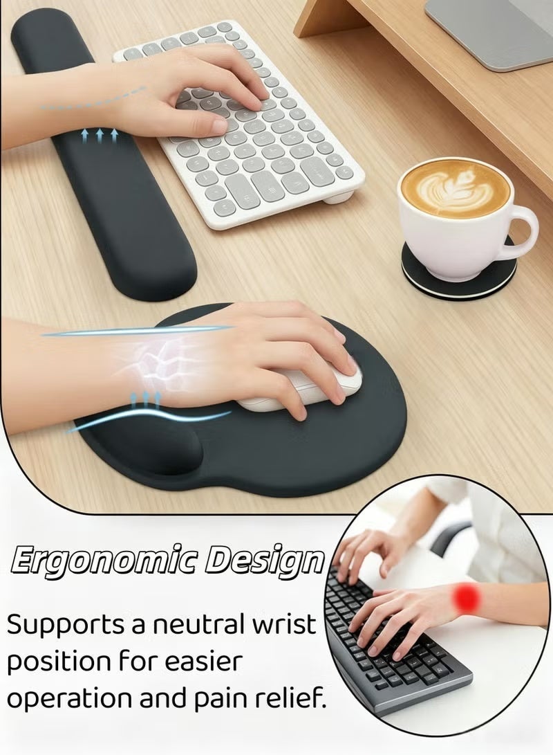 Optico Wrist Rest Support for Mouse Pad&Keyboard Set, Circle Curved Ergonomic Mousepad Non-Slip Base Home/Office Pain Relief&Easy Typing Pad ,Gaming Mouse Padwith Soft Cloth&Silicone Lining - Image 4
