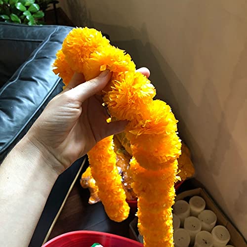 Abhaas Artificial Marigold Flowers For Decoration Long Marigold Garlands For Decoration Toran Genda Phool For Diwali Wedding&Festivals(4.7 Ft,Light Orange,5 Strings),6 Cm - Image 2