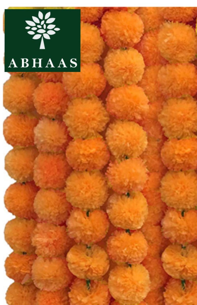Abhaas Artificial Marigold Flowers For Decoration Long Marigold Garlands For Decoration Toran Genda Phool For Diwali Wedding&Festivals(4.7 Ft,Light Orange,5 Strings),6 Cm - Image 1