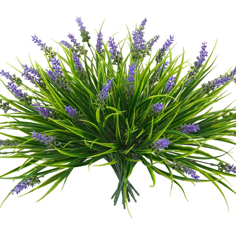 obbsie 12 Bundles Artificial Plants Outdoor 182 UV Resistant Faux Monkey Grass Greenery Stems No Fade Faux Plastic Flowers Shrubs for Home Weddings Garden Porch Front Patio Office Decor  Purple