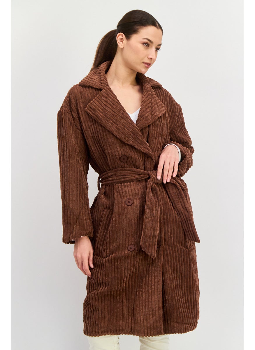 Daisy Street - Women Corduroy Trench Coat, Brown - Image 1