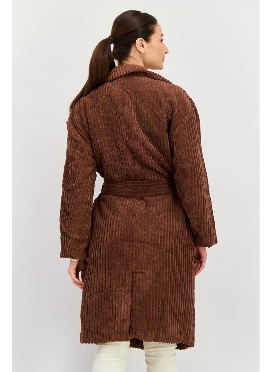 Daisy Street - Women Corduroy Trench Coat, Brown - Image 1