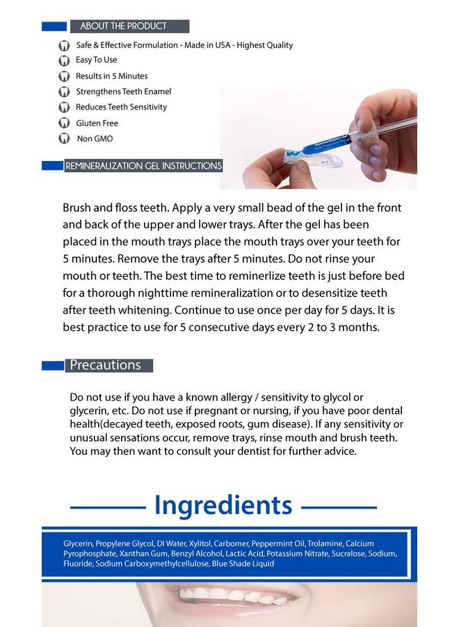 Sparkling White Smiles 4 Syringes Remineralization Gel With 4 Custom Teeth Trays - Strengthens Teeth Enamel - Reduces Teeth Sensitivity - Remineralizes And Desensitizes Teeth - Great For After Teeth Whitening - Image 5