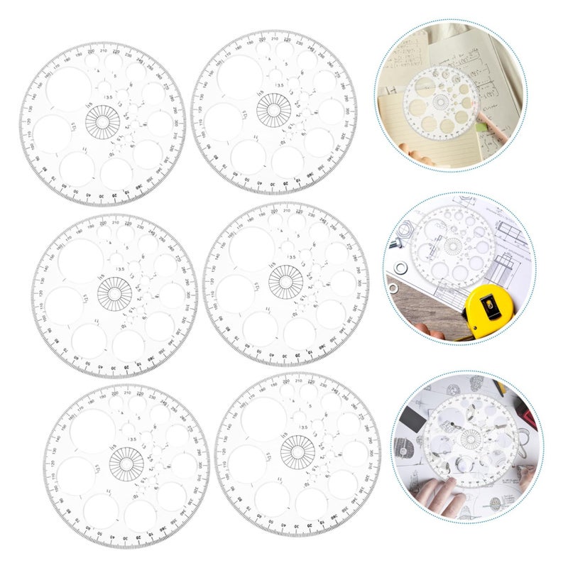 6 Circle Protractor Measuring Tool Set Mathematical Geometry Drawing Draft Kit for Student School Office Precision - Image 4