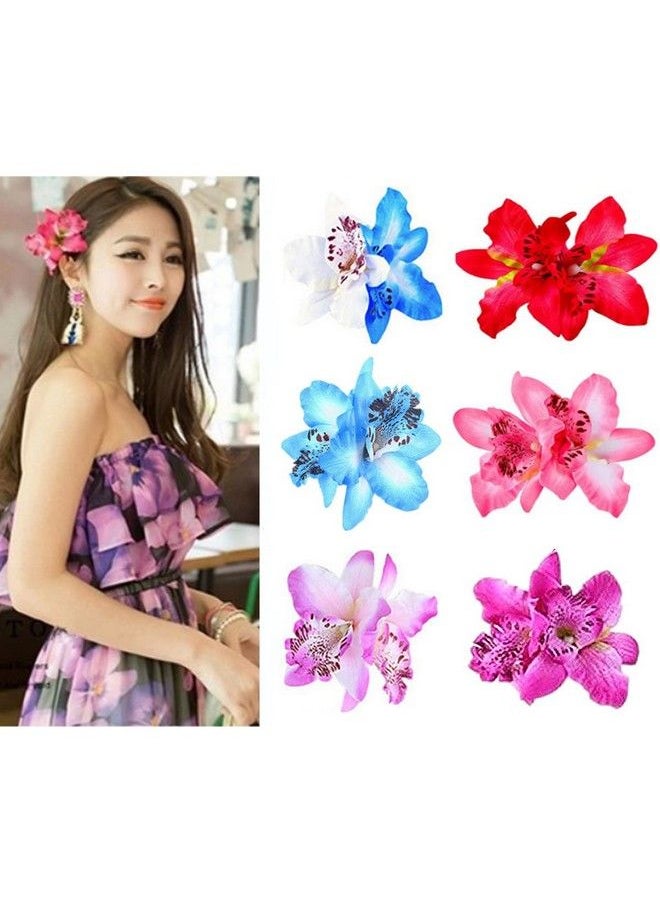 ericotry 6Pcs Double Chiffon Orchid Flower Hair Clips Flowers Hair Barrettes Bohemian Butterfly Orchid Alligator Clips For Wedding Beach Party Event  - Image 1